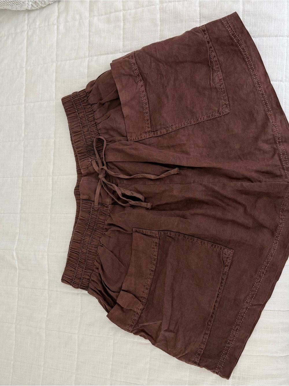 Free People Olive Brown Gathered Waist Shorts